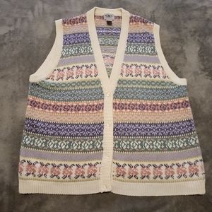 Vintage fair isle sweater vest pastels grandma buttons XL